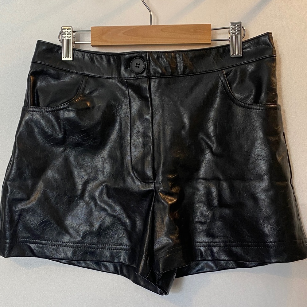 Zara Black Faux Leather High-Waist Shorts